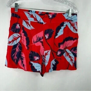 NWOT Express Women’s Red/Blue Tropical Print Rayon Shorts High Rise Size M